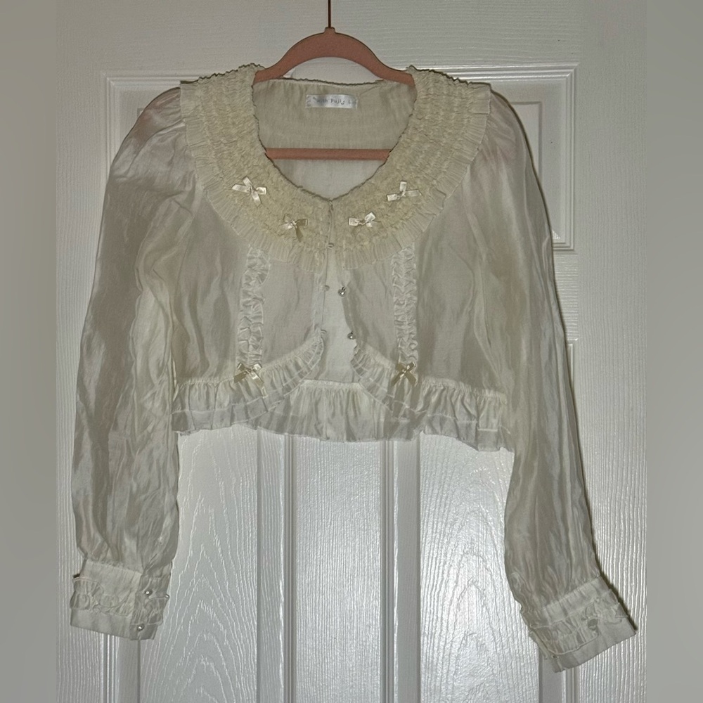 Cream Ruffled Cropped Blouse
